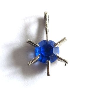 Vintage blue gem pendant silver tone star rays
